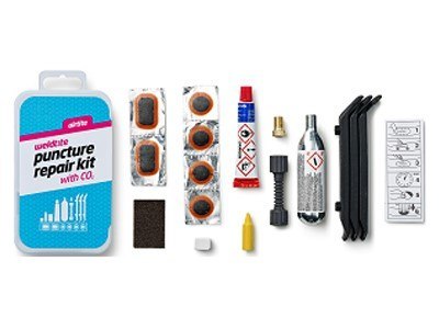Zestaw łatek do dętek WELDTITE Airtite Puncture Kit with CO2 (6x Łatka + Klej + Papier ścierny + Kreda + Kredka + 3x Łyżka + Nab