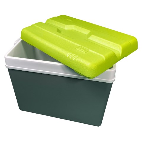 Lodówka turystyczna 35L KAMAI EDA na wkłady mrożące, szara z białą rączką i zieloną pokrywą