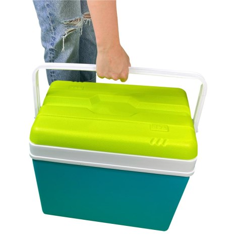 Lodówka turystyczna 35L KAMAI EDA na wkłady mrożące, turkusowa z białą rączką i zieloną pokrywą