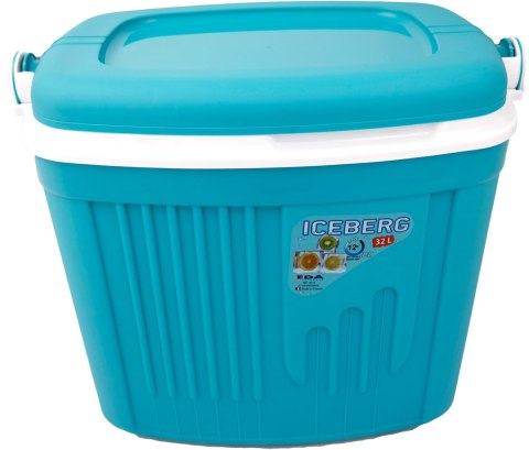 Lodówka turystyczna 32L KAMAI ICEBERG na wkłady mrożące, turkusowa z białą rączką