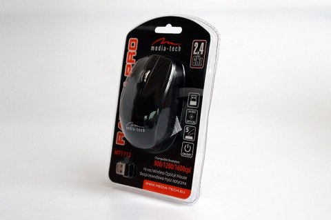 RATON PRO - Bezprzewodowa mysz optyczna, rozmiar średni, zmienna rozdzielczość do 1600CPI, 5 przycisków i rolka, zasilanie: 2xAA