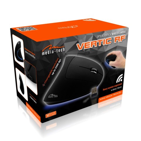 VERTIC RF - Pionowa, bezprzewodowa, ergonomiczna myszka optyczna 2.4GHz, 3200dpi