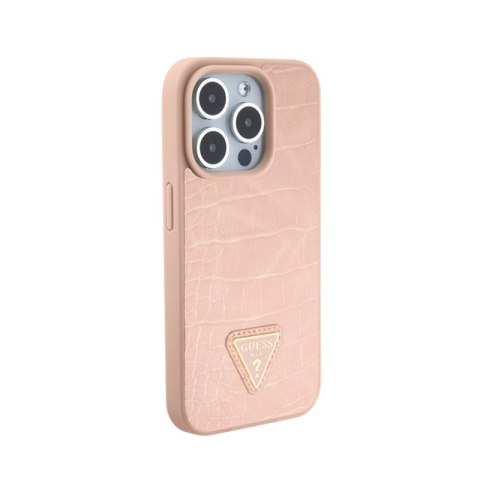 Guess Croco Triangle Metal Logo - Etui iPhone 15 Pro (różowy)