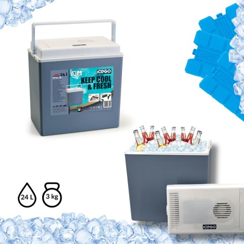 Lodówka samochodowa elektryczna 24L KAMAI ICEGO, zasilanie 12-230V, niebieska
