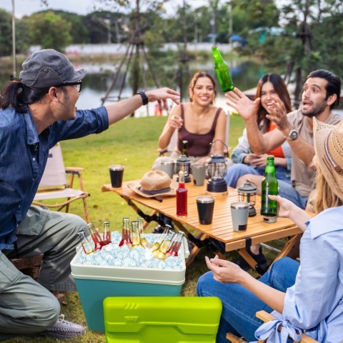 Lodówka turystyczna 15L KAMAI EDA na wkłady mrożące, turkusowa z białą rączką i zieloną pokrywą, pojemność