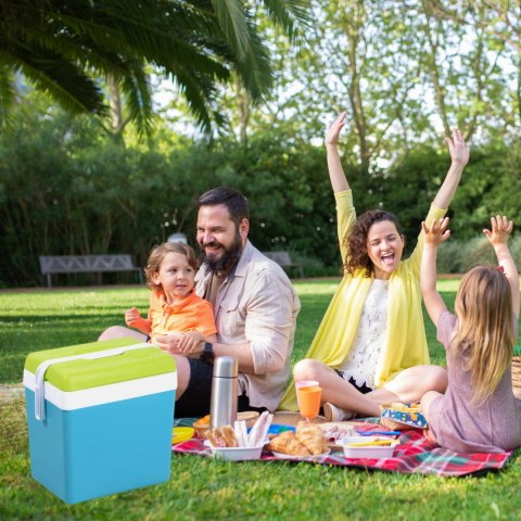 Lodówka turystyczna 15L KAMAI EDA na wkłady mrożące, turkusowa z białą rączką i zieloną pokrywą, pojemność