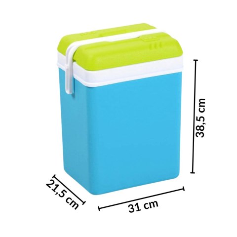 Lodówka turystyczna 15L KAMAI EDA na wkłady mrożące, turkusowa z białą rączką i zieloną pokrywą, pojemność