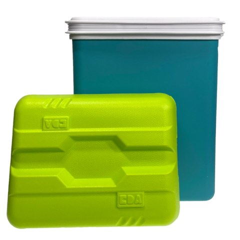 Lodówka turystyczna 15L KAMAI EDA na wkłady mrożące, turkusowa z białą rączką i zieloną pokrywą, pojemność