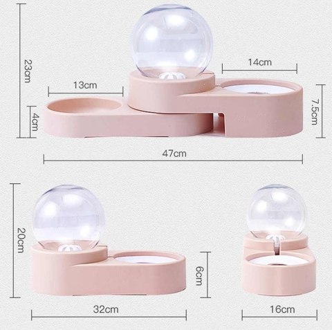 Podwójna miska z dozownikiem dla psa kota na wodę - różowa