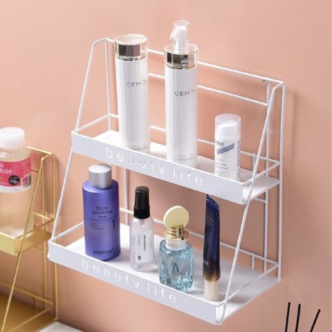 Metalowa, dwupoziomowa półka styl LOFT na kosmetyki BEAUTY LIFE - biała