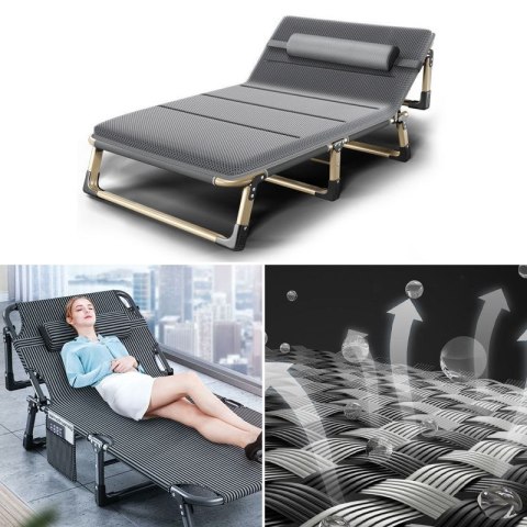 Składane łóżko turystyczne BIZNESOWE, polowe, kanadyjka PREMIUM 75 cm - kolor szary