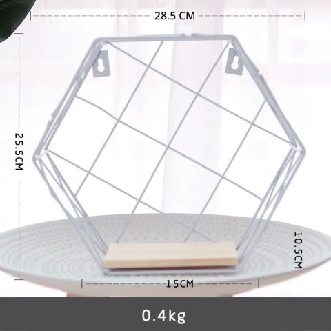 Sześciokątna półka dekoracyjna, styl LOFT - biała, wzór II