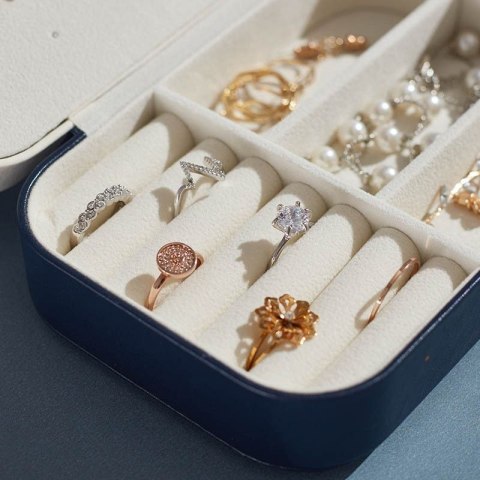 Szkatułka, kuferek LELANI na biżuterię Premium - granatowa