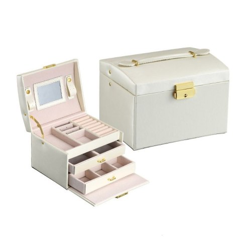 Wielopoziomowa szkatułka LELANI, kuferek na biżuterię Premium - biała