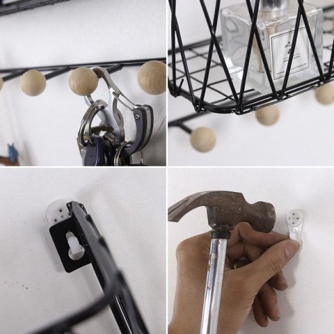 Wisząca półka z wieszakami, styl LOFT- czarna, 25,5cm