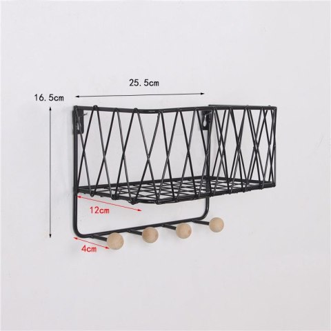 Wisząca półka z wieszakami, styl LOFT- czarna, 25,5cm