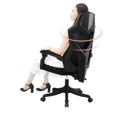 Ergonomiczny, obrotowy fotel biurowy, krzesło z zagłówkiem i podnóżkiem - czarny