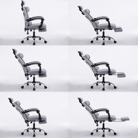 Ergonomiczny, obrotowy fotel z podnóżkiem i zagłówkiem, wentylacja - czarny