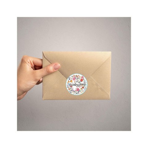 Ozdobne naklejki okrągłe Dziękujemy 500szt - kwiaty luzem