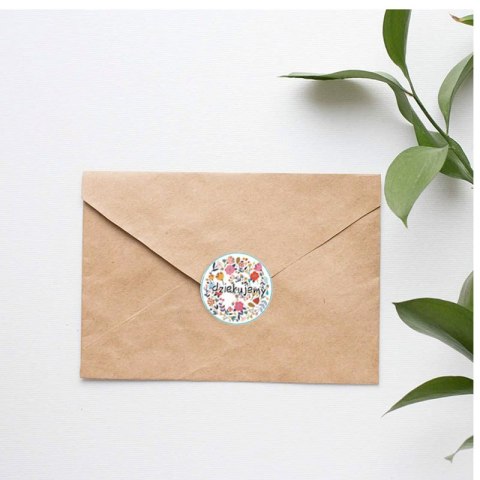 Ozdobne naklejki okrągłe Dziękujemy 500szt - kwiaty luzem