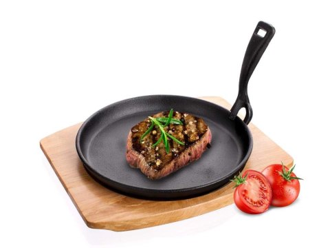 Patelnia żeliwna z drewnianą deską Grada 22cm