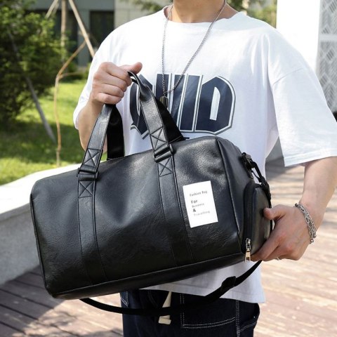 Skórzana torba podróżna, na siłownię - czarna