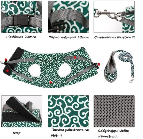 Szelki ze smyczą dla kota / Psa — zielone, rozmiar S