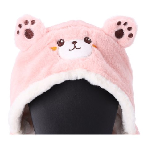 Dziecięca pluszowa czapka z szalikiem dla dzieci w wieku od 1 do 8 lat - jasnoróżowa Misio