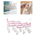 Praktyczny składany wieszak suszarka na ubrania z klipsami, 14 klipsów, różowy