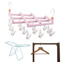 Praktyczny składany wieszak suszarka na ubrania z klipsami, 14 klipsów, różowy