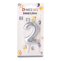 Świeczka na tort urodzinowa 2 - srebrna