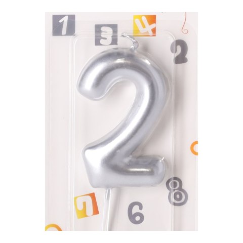 Świeczka na tort urodzinowa 2 - srebrna