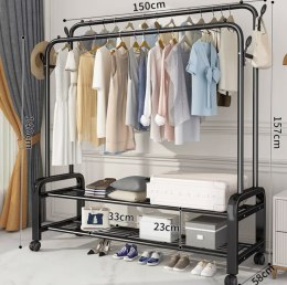 Podwójny wielofunkcyjny wolnostojący wieszak na ubrania 150x157 cm - czarny