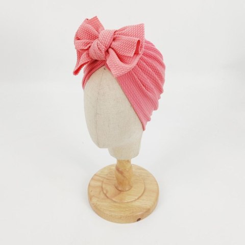 Turban niemowlęcy z kokardką, czapka dziewczęca - różowy