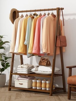 Bambusowy wolnostojący trapezowy wieszak na ubrania 116 cm
