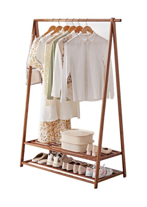 Bambusowy wolnostojący trapezowy wieszak na ubrania 116 cm