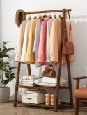 Bambusowy wolnostojący trapezowy wieszak na ubrania z 2-poziomowymi półkami, długość 86 cm