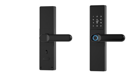 Inteligentna klamka do drzwi Tuya, Elektroniczny zamek do drzwi na odcisk palca, kod, Wi-Fi, RFID - czarna
