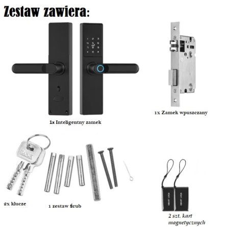 Inteligentna klamka do drzwi Tuya, Elektroniczny zamek do drzwi na odcisk palca, kod, Wi-Fi, RFID - czarna