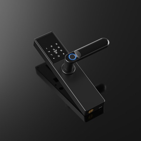 Inteligentna klamka do drzwi Tuya, Elektroniczny zamek do drzwi na odcisk palca, kod, Wi-Fi, RFID - czarna