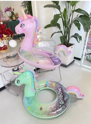 Koło dmuchane dla dzieci do pływania 90 cm - jednorożec, zielony