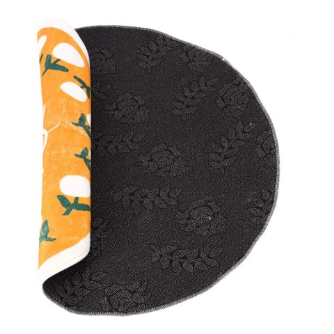 Okrągły dywan, antypoślizgowy 100 x 100 cm - wzór Kwiaty, żółty