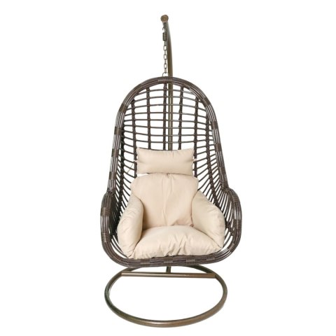 Fotel Wiszący Kokon Huśtawka Wolnostojący Brązowy (Beżowa poduszka)