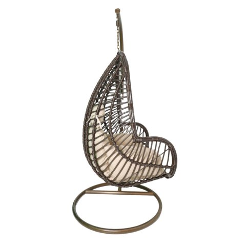 Fotel Wiszący Kokon Huśtawka Wolnostojący Brązowy (Beżowa poduszka)