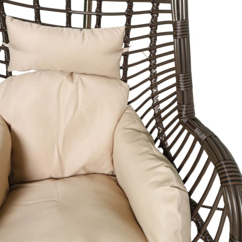 Fotel Wiszący Kokon Huśtawka Wolnostojący Brązowy (Beżowa poduszka)
