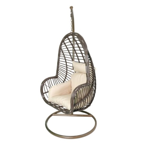 Fotel Wiszący Kokon Huśtawka Wolnostojący Brązowy (Beżowa poduszka)