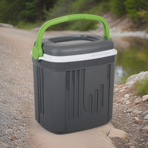 Lodówka turystyczna 20L KAMAI ICEBERG na wkłady mrożące, ciemno-szara z zieloną rączką