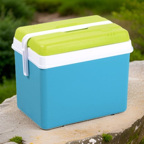Lodówka turystyczna 35L KAMAI EDA na wkłady mrożące, turkusowa z białą rączką i zieloną pokrywą