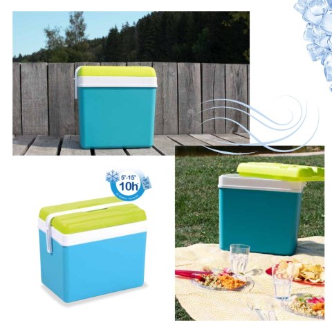 Lodówka turystyczna 35L KAMAI EDA na wkłady mrożące, turkusowa z białą rączką i zieloną pokrywą