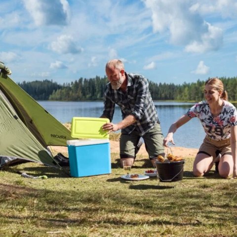 Lodówka turystyczna 35L KAMAI EDA na wkłady mrożące, turkusowa z białą rączką i zieloną pokrywą